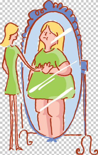 Girl looking in mirror with eating disorder